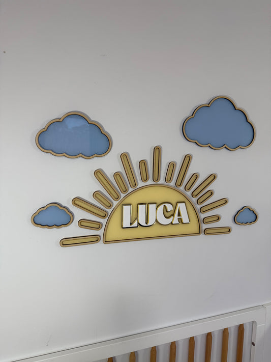 Sun & Cloud Name Plaque- Kids Bedroom Decor- Sun & Cloud Bedroom Decor