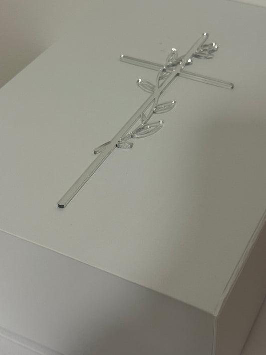 Personalised Acrylic Vine-Wrapped Cross – Cake Topper, Plaque & Box Decoration