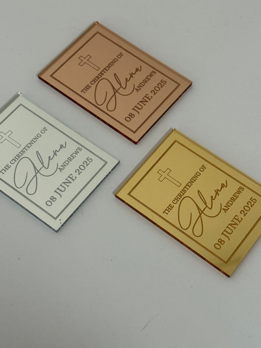 Personalised Mirrored Acrylic Rectangular Plaques – Engraved Plaques for Bottle Favour