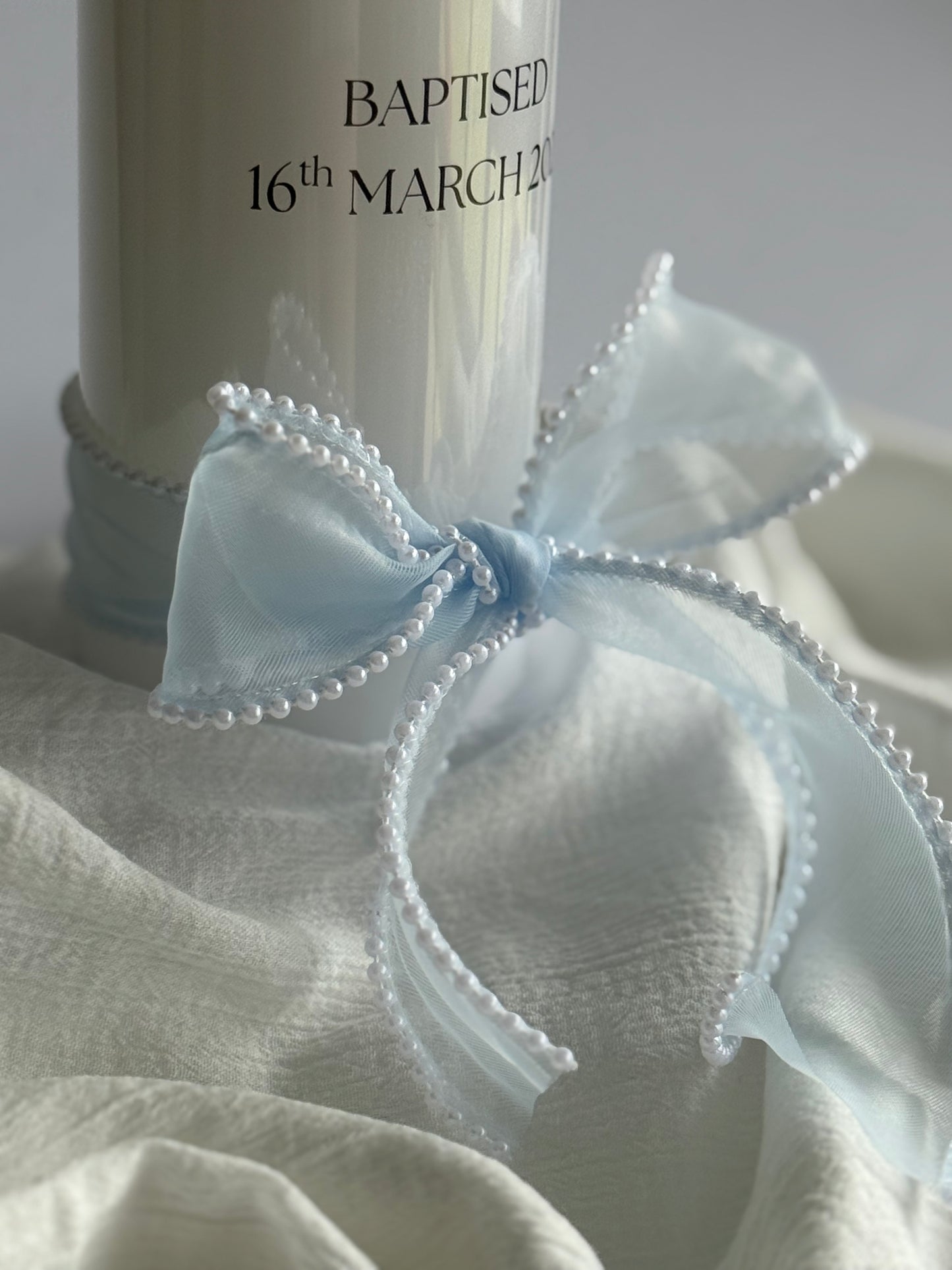 Baptism Candle- White Pillar- Ribbon