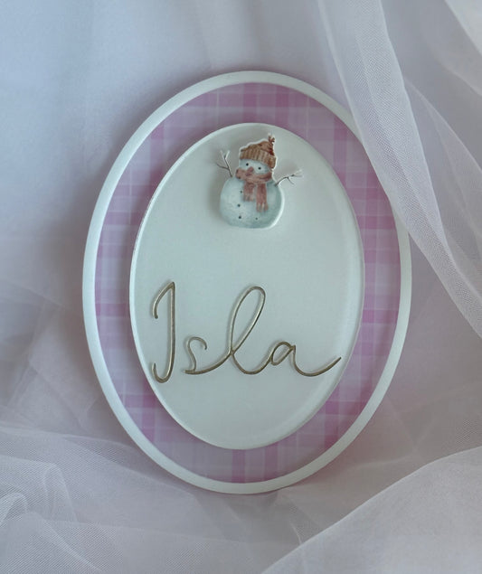 Personalised Christmas Plaque- Pink Plaid