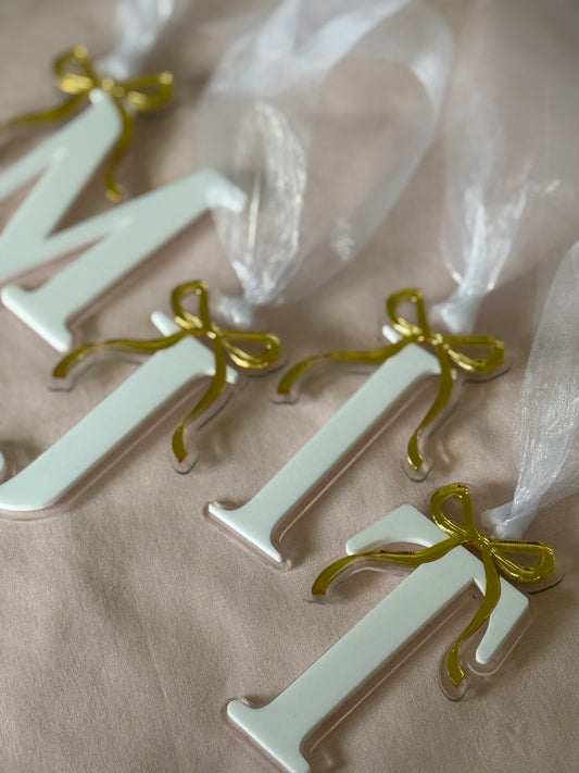 Acrylic Letter Tag with Bow – Custom Gift, Bag & Christmas Ornament