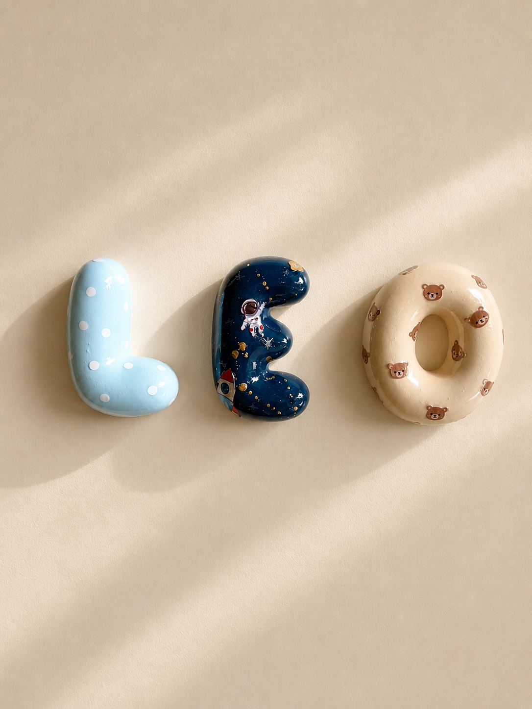 3D BUBBLE LETTERS- 3D PRINTED LETTERS- PATTERN BUBBLE LETTERS- CERAMIC LETTERS- GLOSS LETTERS- BEDROOM DECOR- NURSERY DECOR- KIDS BEDROOM- 3D NAME PLAQUE- 3D NAME SIGN- 3D PRINTED BUBBLE LETTERS FOR KIDS BEDROOM IN VARIOUS COLOURS AND PATTERNS- TEDDY BEARS- POLKA DOTS- SPACE THEME- BIRTHDAY PARTY DECORATION- FUN KIDS NAME DECORATION