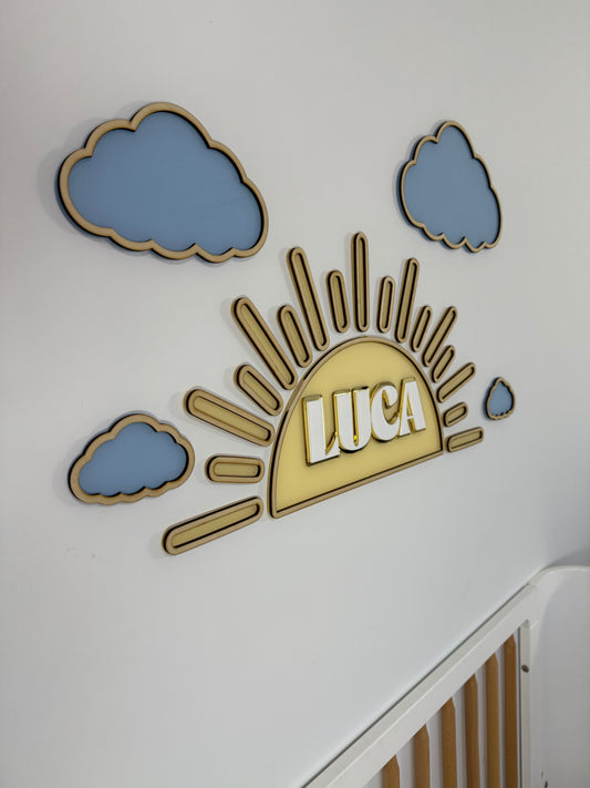 Sun & Cloud Name Plaque- Kids Bedroom Decor- Sun & Cloud Bedroom Decor
