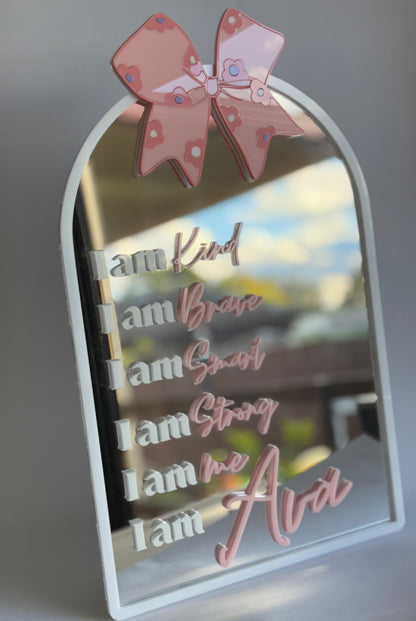 Bow Kids Affirmation Mirror – Personalised Positive Quote Mirror for Confidence & Self-Love