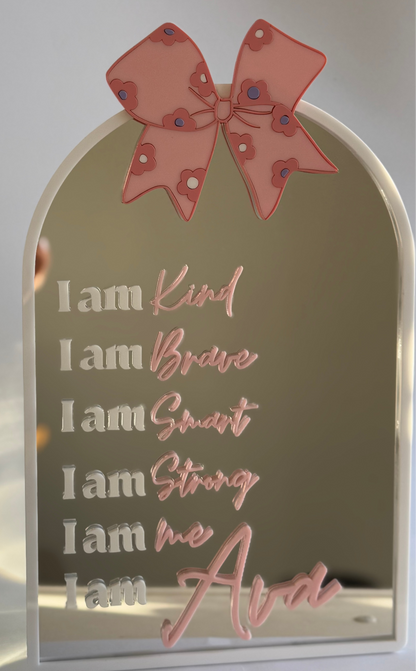 Bow Kids Affirmation Mirror – Personalised Positive Quote Mirror for Confidence & Self-Love