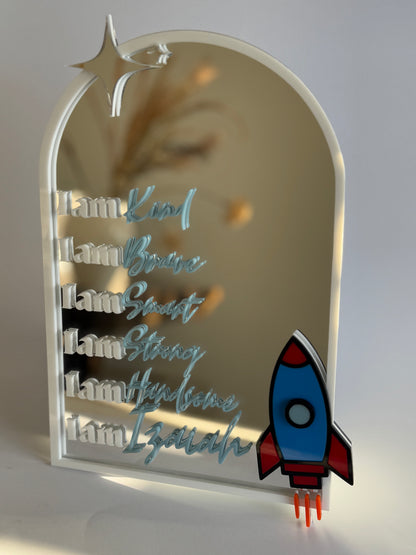 Rocket Kids Affirmation Mirror – Personalised Positive Quote Mirror for Confidence & Self-Love