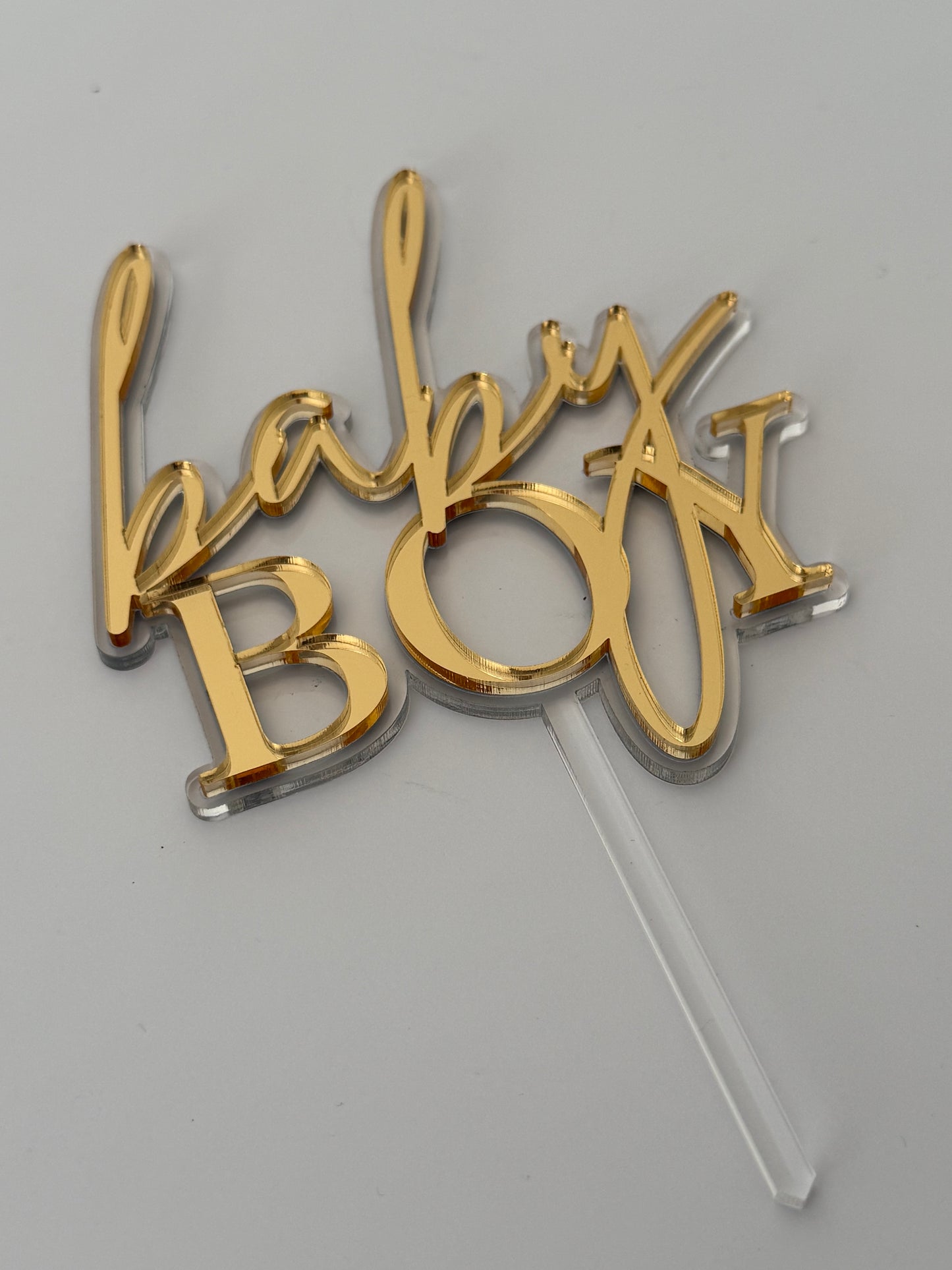 Double layered Acrylic Cake Topper- New Boy Cake Topper- Clear & Gold