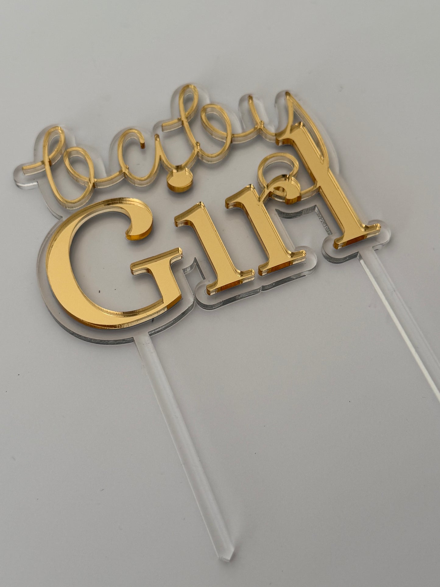 Double layered Acrylic Cake Topper- Baby Girl Cake Topper- Clear & Gold