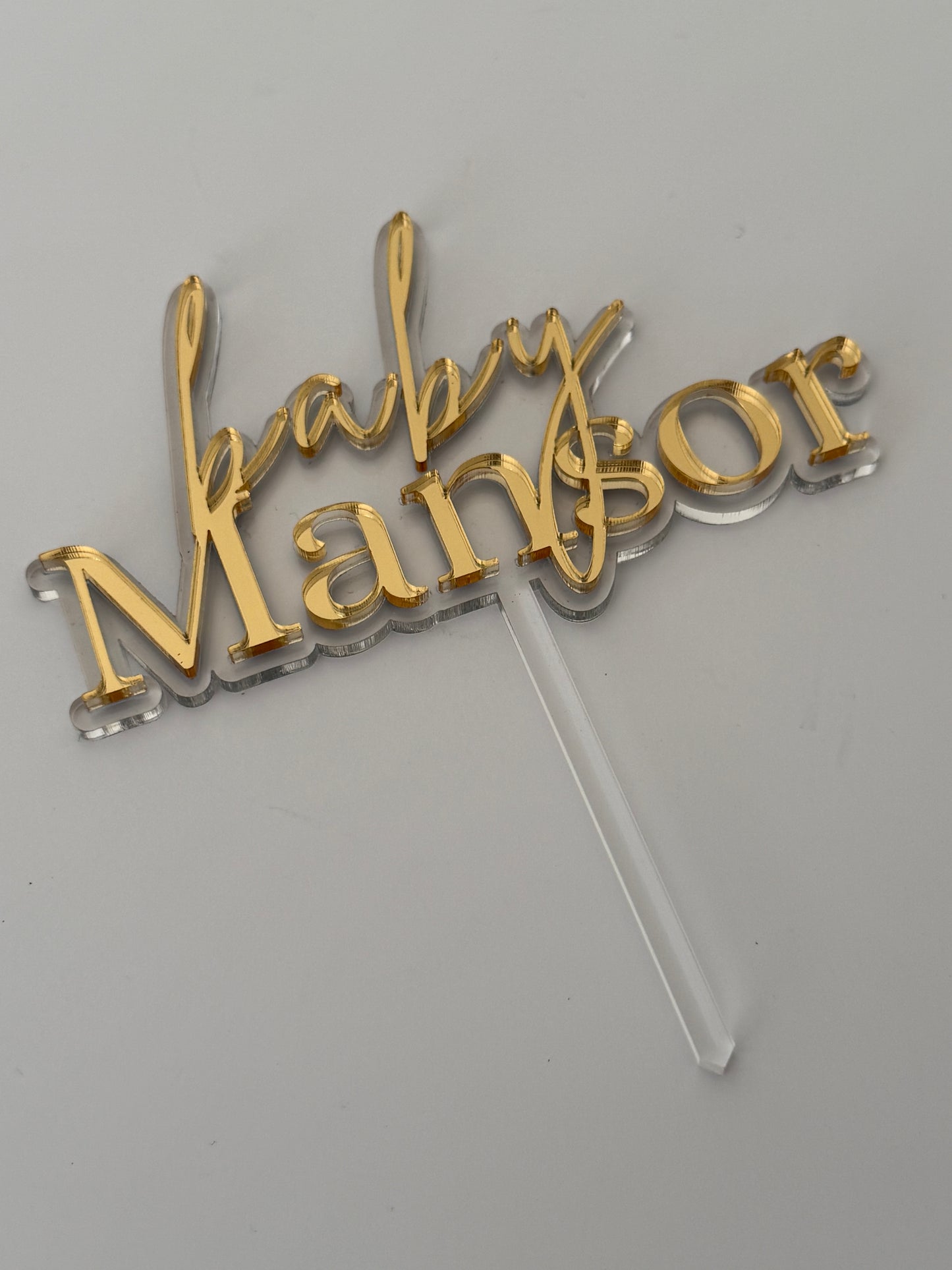 Double layered Acrylic Cake Topper- New Baby Cake Topper- Clear & Gold