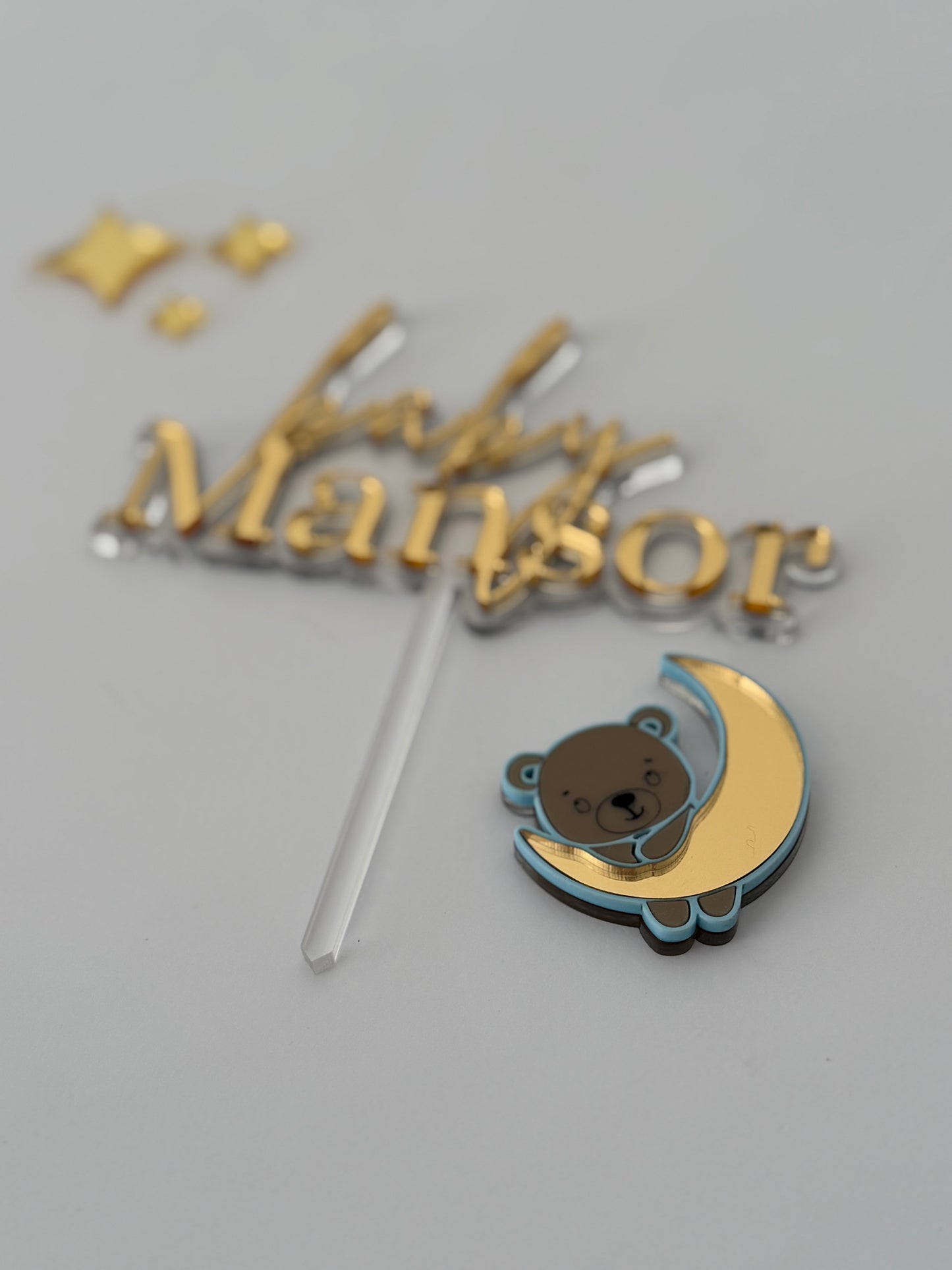 Double layered Acrylic Cake Topper- New Baby Cake Topper- Clear & Gold