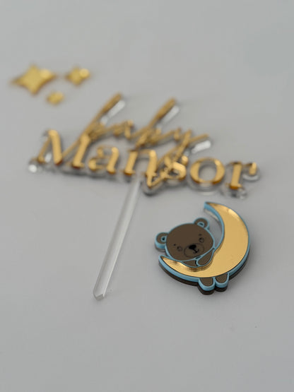 Double layered Acrylic Cake Topper- New Baby Cake Topper- Clear & Gold