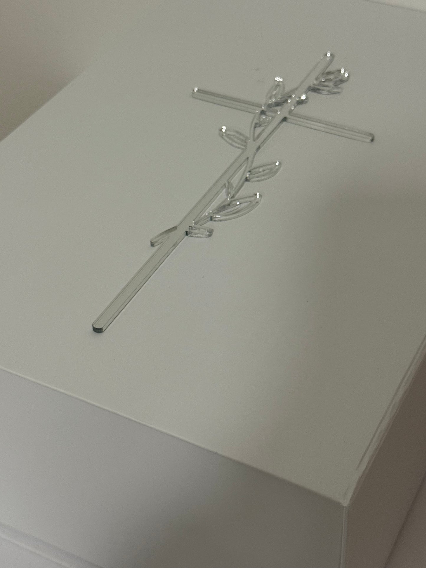 Personalised Acrylic Vine-Wrapped Cross – Cake Topper, Plaque & Box Decoration