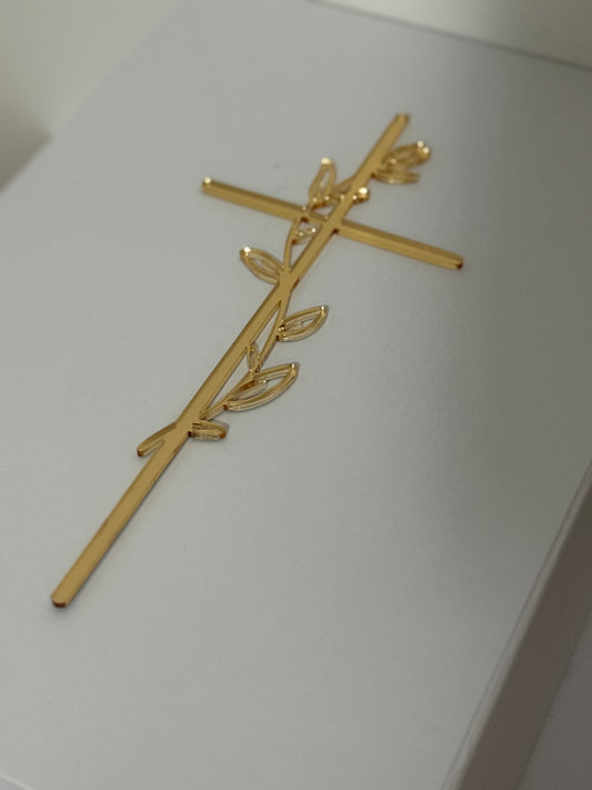 Personalised Acrylic Vine-Wrapped Cross – Cake Topper, Plaque & Box Decoration