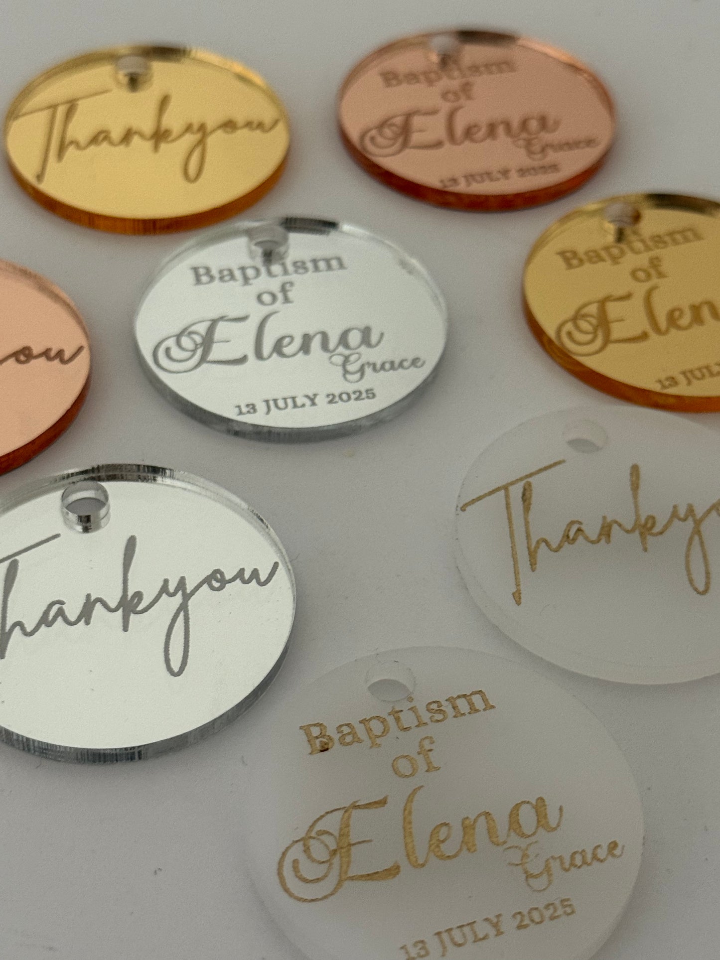 Personalised Round Acrylic Party Favour Tags- Custom Event Decoration