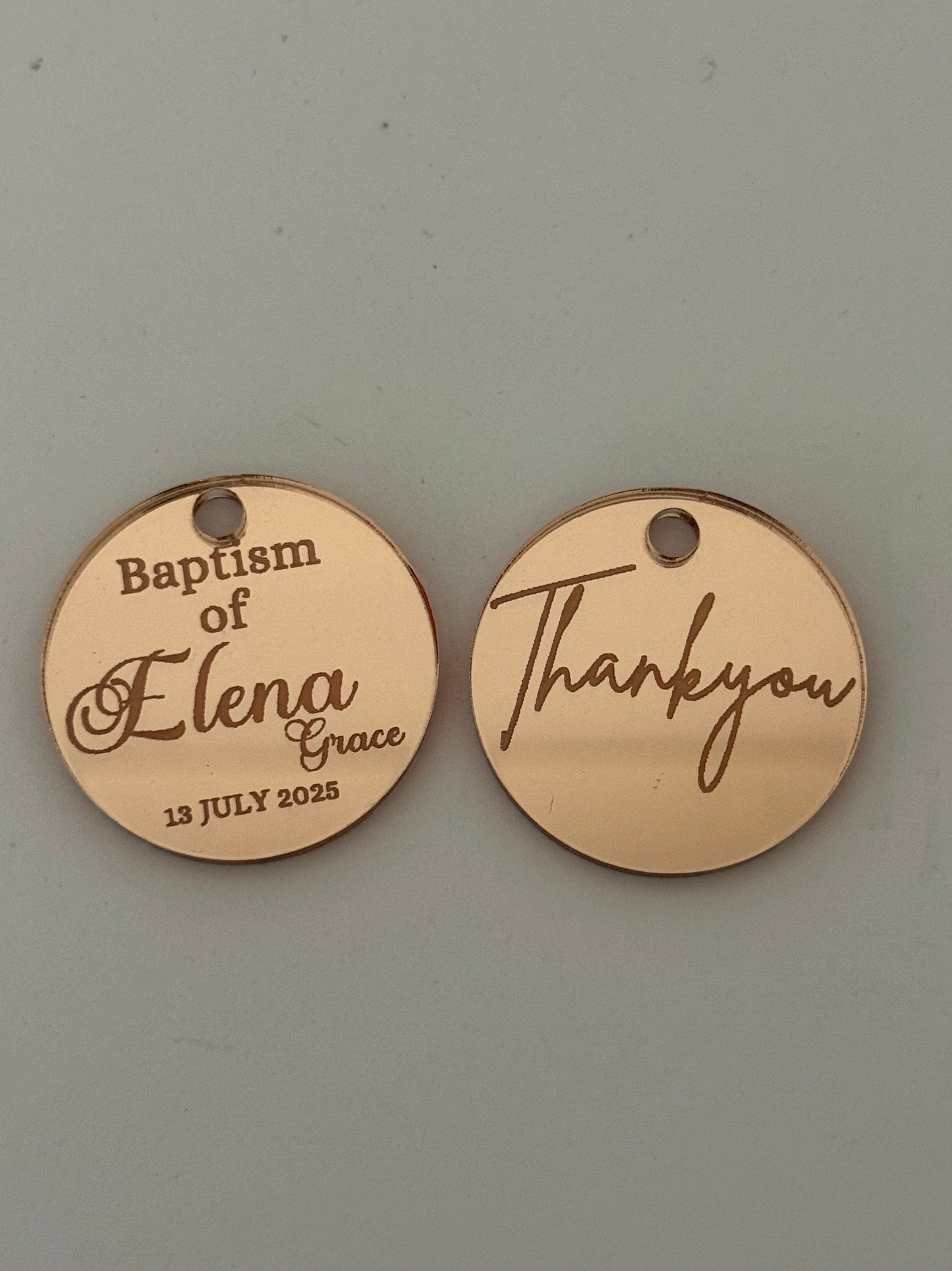 Personalised Round Acrylic Party Favour Tags- Custom Event Decoration