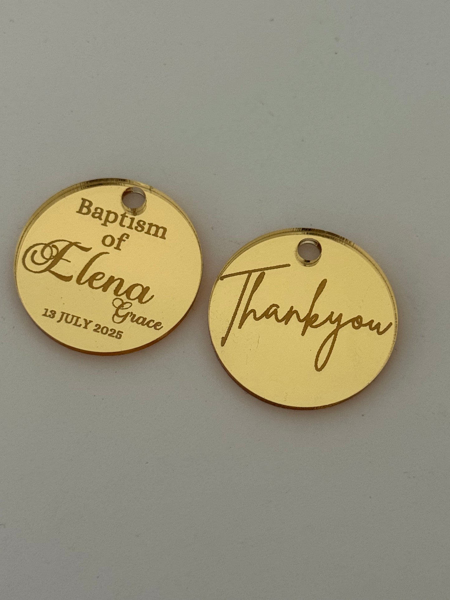 Personalised Round Acrylic Party Favour Tags- Custom Event Decoration