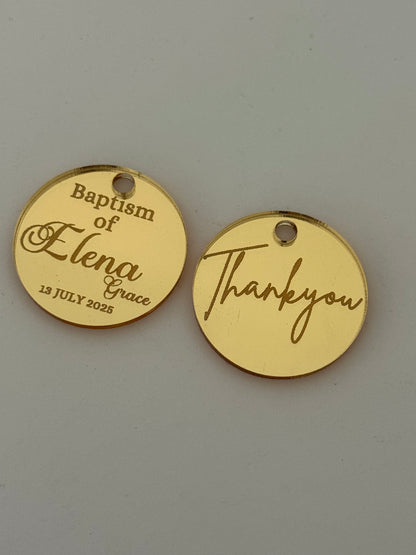 Personalised Round Acrylic Party Favour Tags- Custom Event Decoration