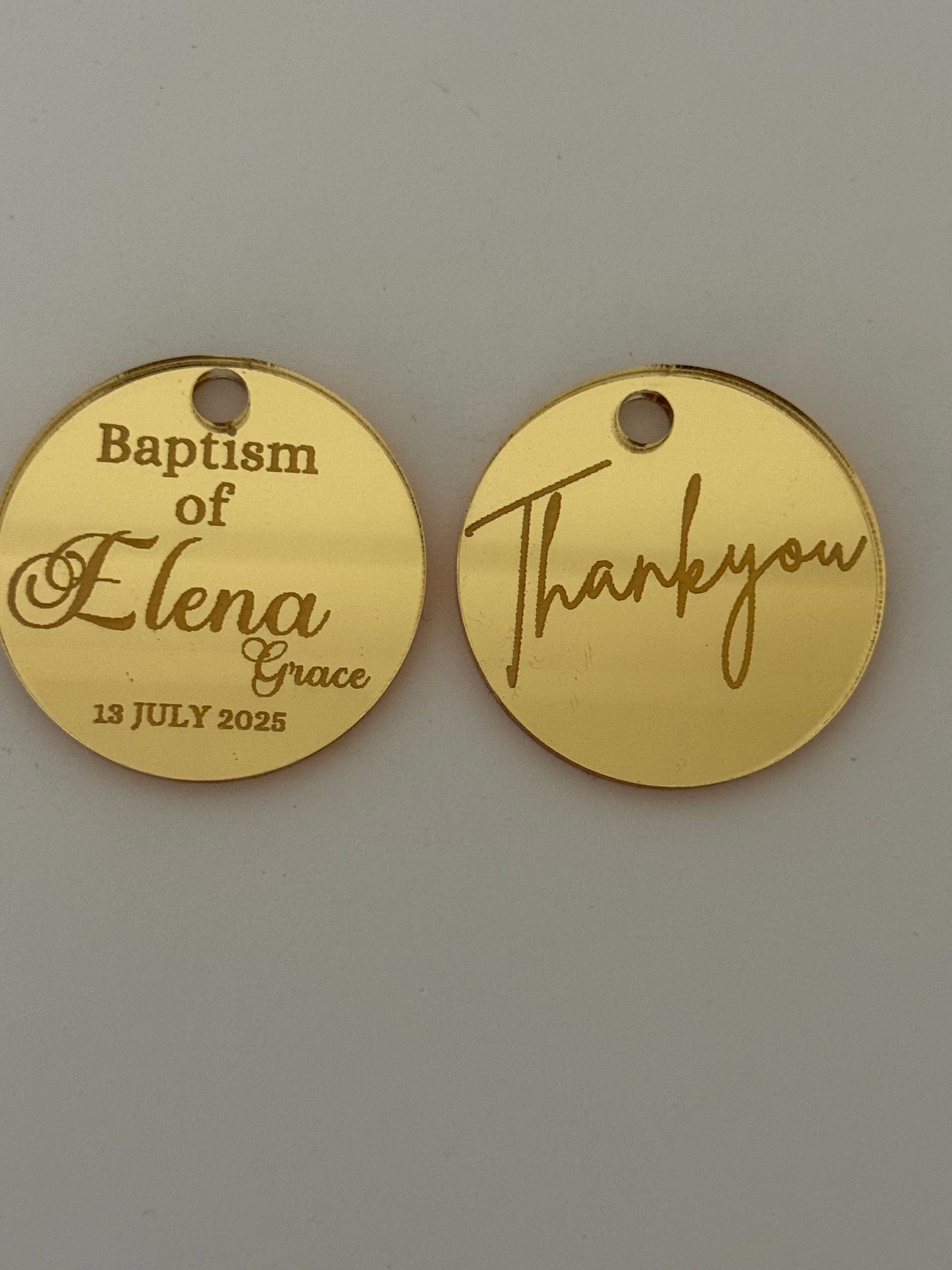 Personalised Round Acrylic Party Favour Tags- Custom Event Decoration