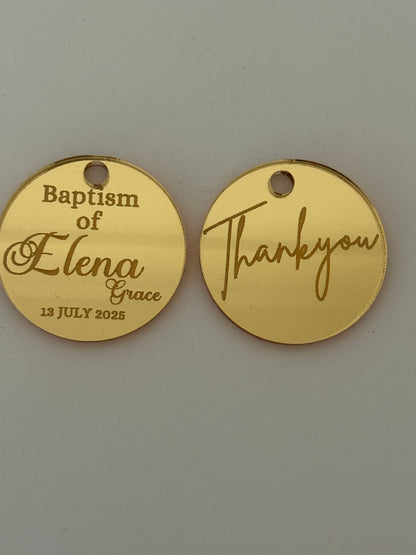 Personalised Round Acrylic Party Favour Tags- Custom Event Decoration