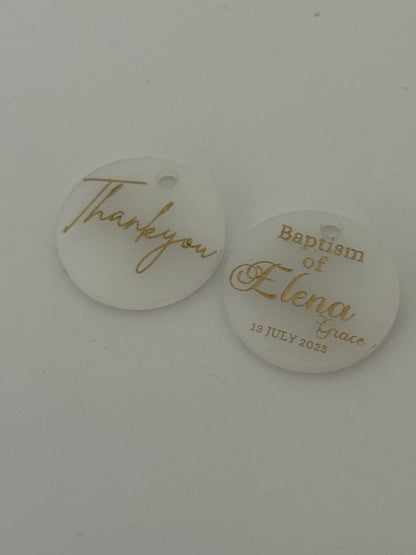 Personalised Round Acrylic Party Favour Tags- Custom Event Decoration