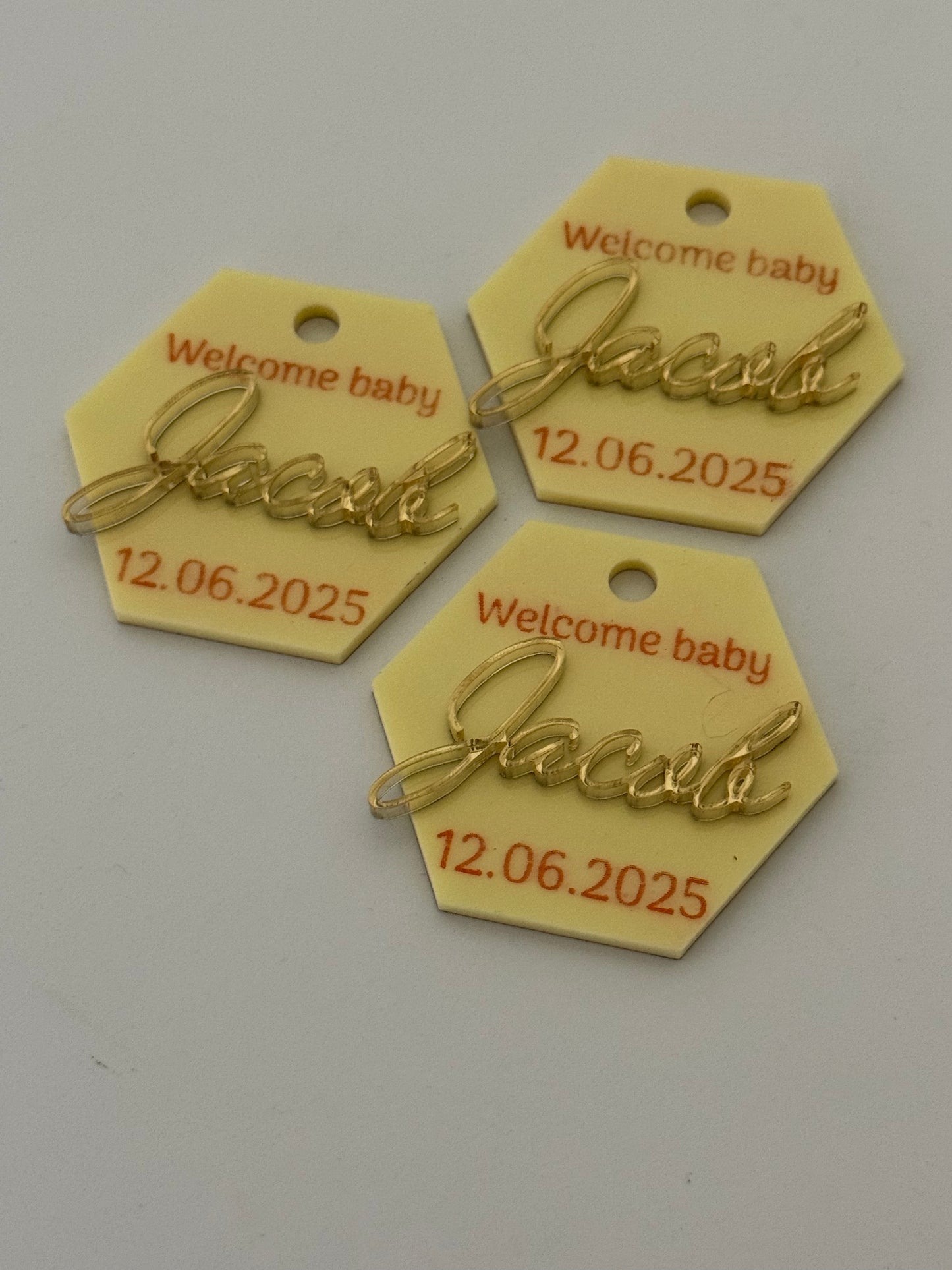 Personalised Hexagon Acrylic Party Favour Tag – 4cm Custom Event Decoration