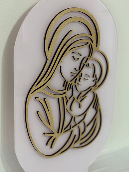 Personalised Acrylic & Wood Mother Mary and Baby Jesus Plaque