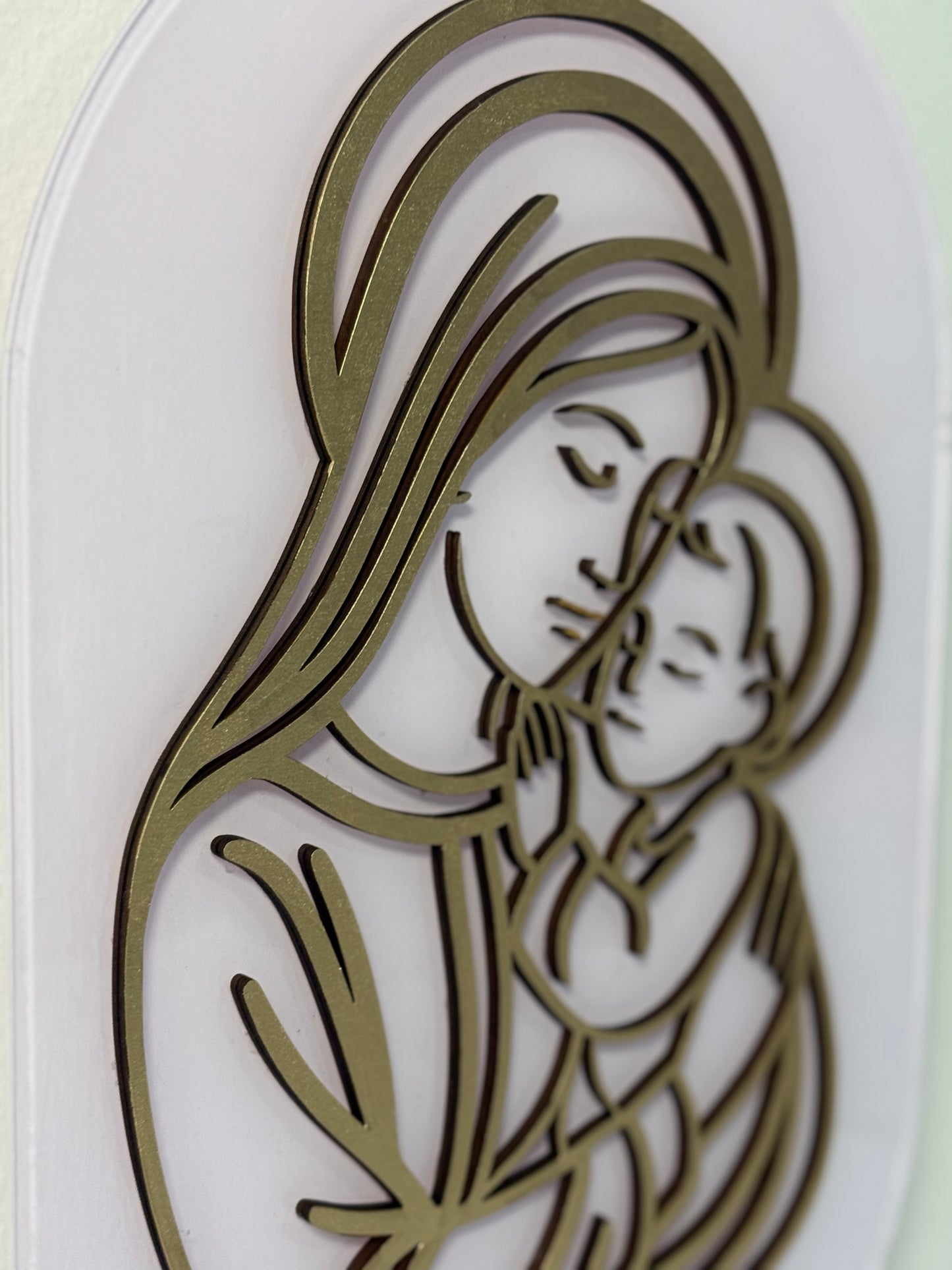 Personalised Acrylic & Wood Mother Mary and Baby Jesus Plaque
