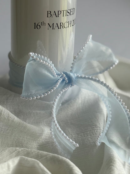 Baptism Candle- White Pillar- Ribbon