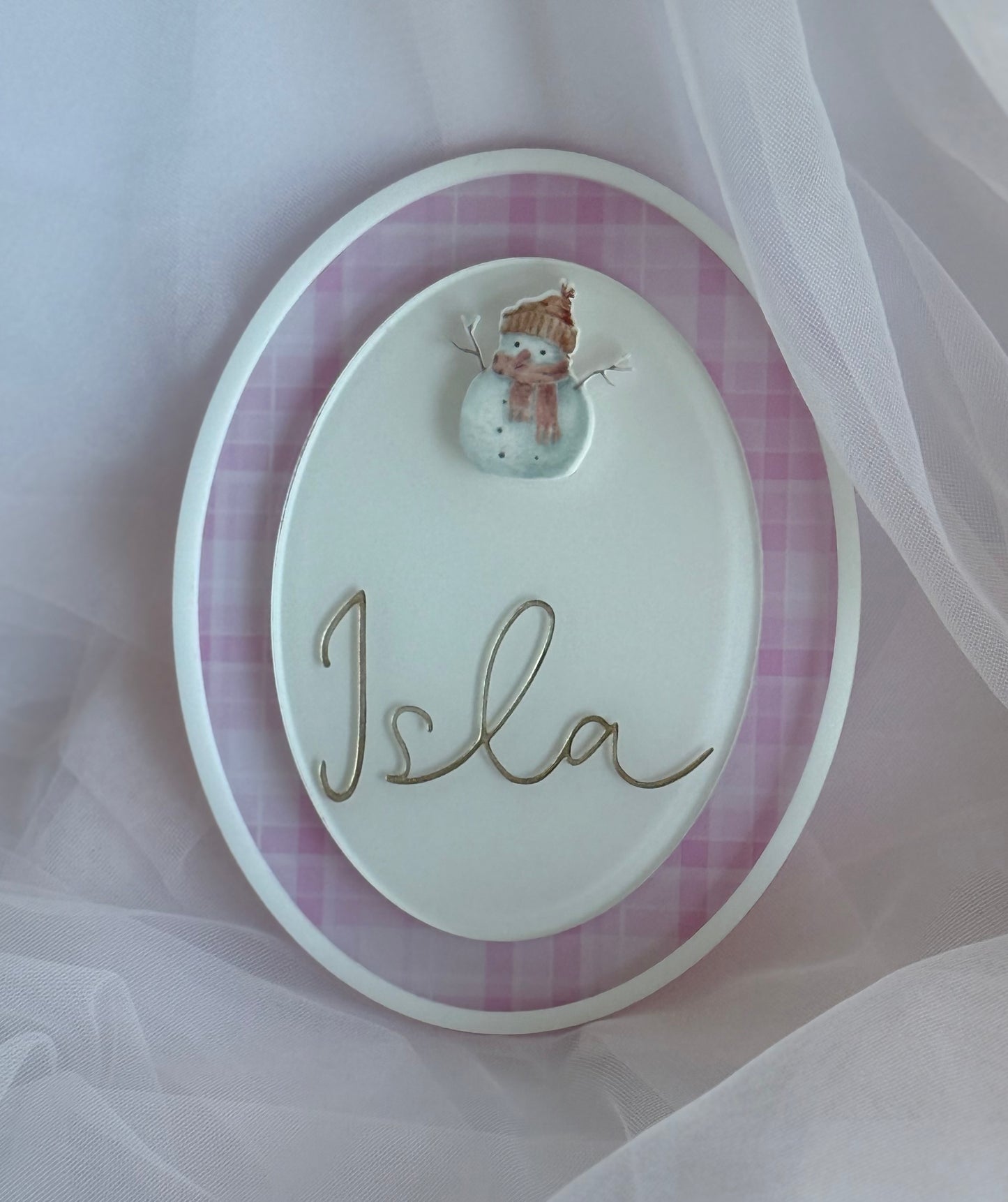 Personalised Christmas Plaque- Pink Plaid