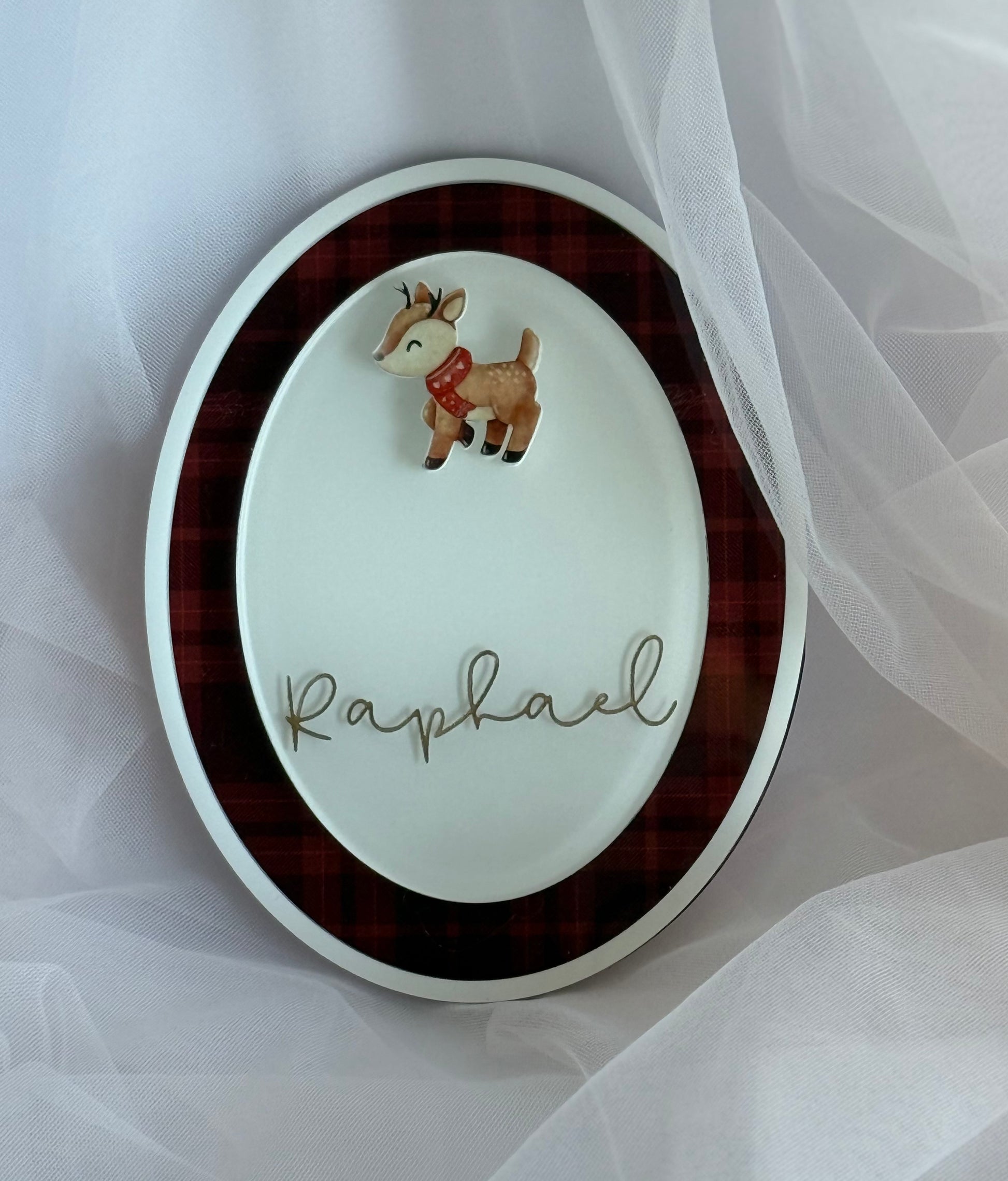 Personalised Christmas Plaque- Red Plaid