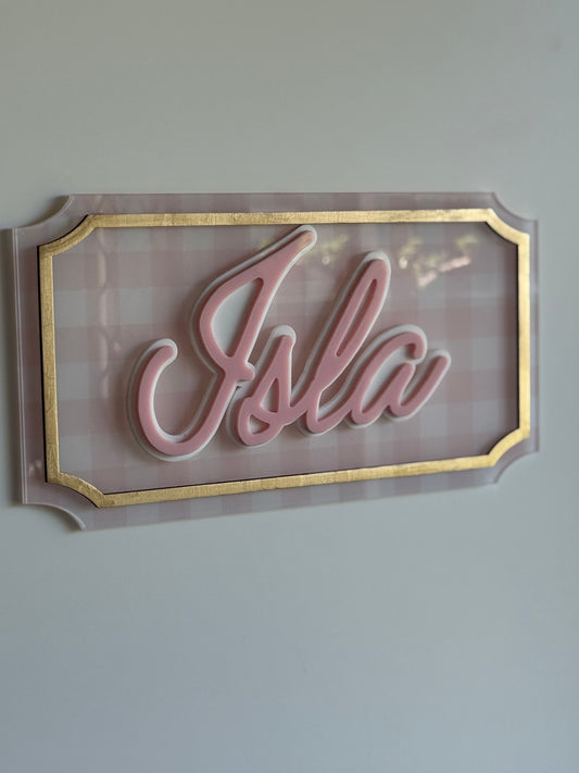 Name Plaque- Bedroom Wall Decor- Gingham