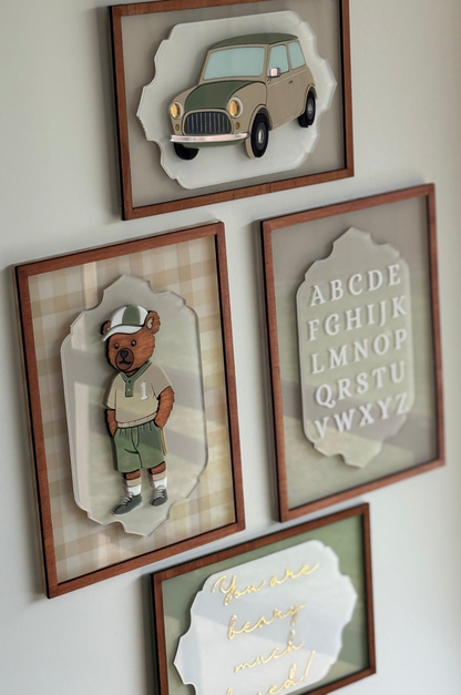 Bedroom wall decor set- Bear, Car, Alphabet and Phrase Plaque