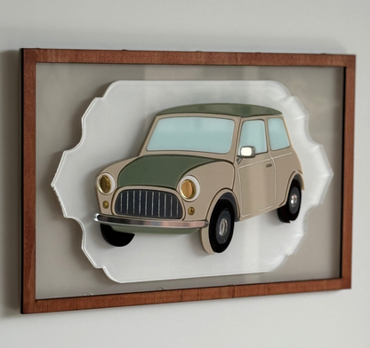 Framed artwork of a vintage car 