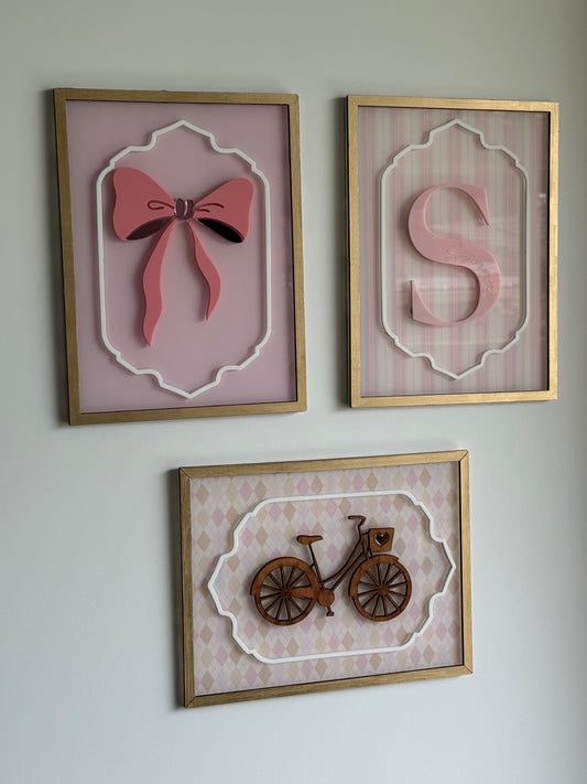 Girls Bedroom Decor- Bow, Bike & Initial Plaques (SET)