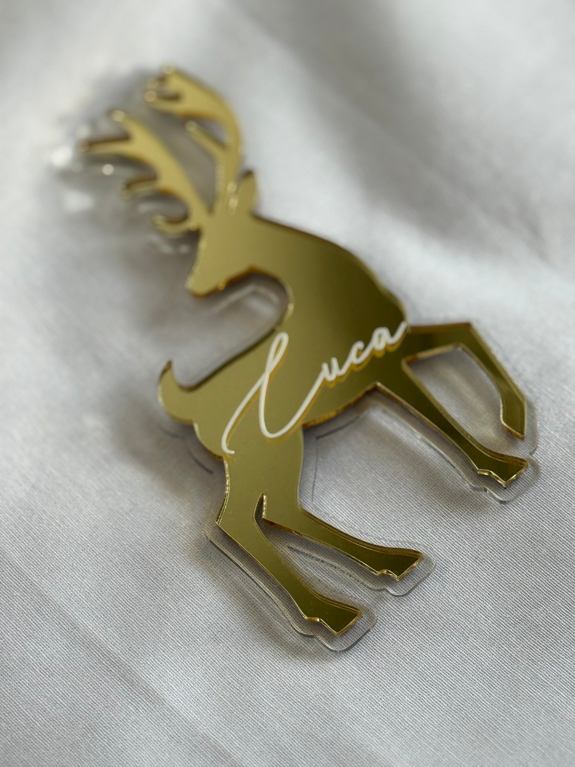 Personalised Acrylic Reindeer Ornament- Gold