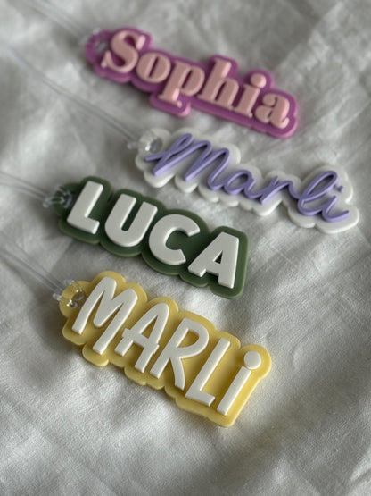 School backpack- Custom Bag Tag- Luggage Tag- Custom Name Tag- Custom Name Sign- Colourful Name Tag- Personal Name Tag- Customisable Tag- Kindy Name Tag- Lunchbox Name Tag- Name Keyring Kids- Customised Keyrings- Lunchbox Name Tag- Double Layer Name Tag- Multiple Colours- 3D Name Sign- Rubber Tag  