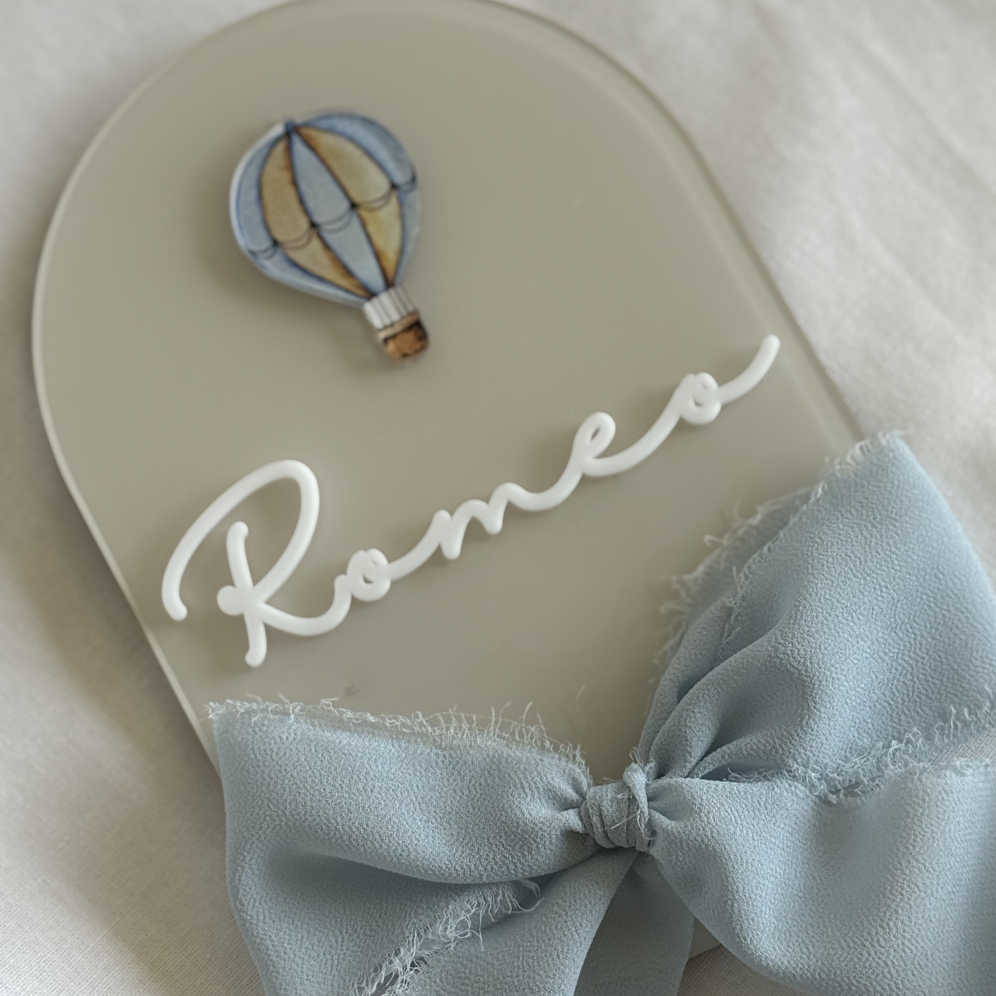 Newborn Plaque- Baby Announcement- Newborn Baby Plaque- Birth Announcement- Name Plaque- Newborn Announcement- Baby Name Reveal- Birth Statistics- Hospital Arrival- Hospital Name Sign- Birth Stats Sign- Baby Arrival Plaque- Hot Air Balloon- Multicoloured- Chiffon Ribbon